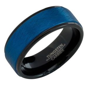 blue and black enameled tungsten carbide ring